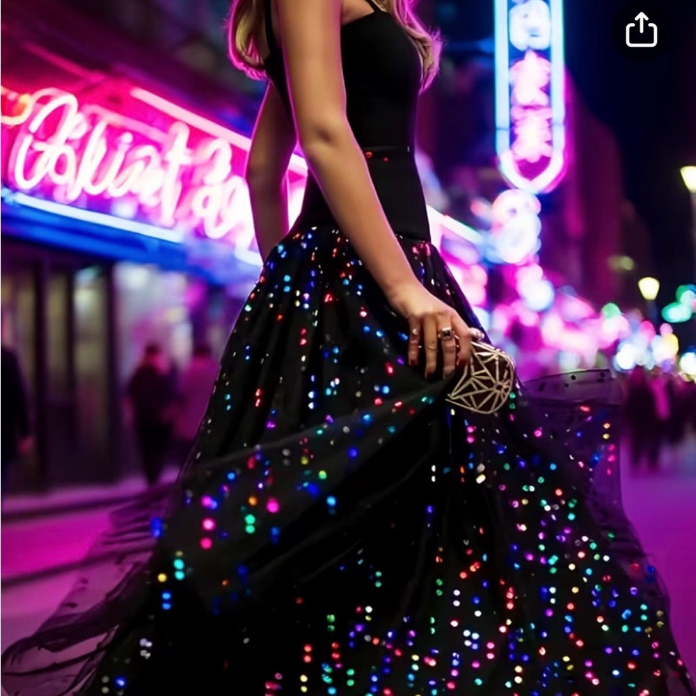 Black Sequin Dot Party Dress